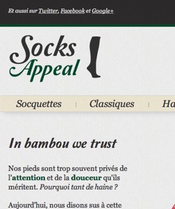 Site de Socks Appeal, boutique en ligne de chaussettes en bambou (http://www.socksappeal.fr)